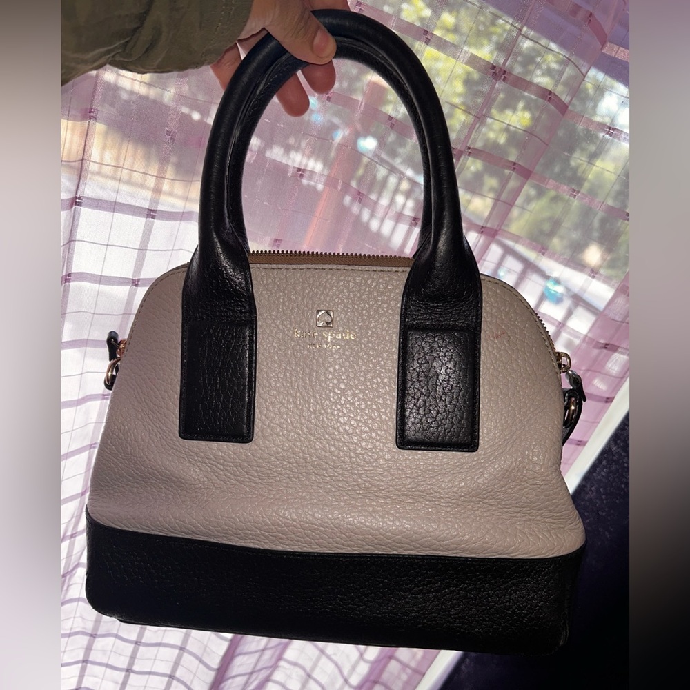 kate spade Black and Cream Pebbled Leather Satchel